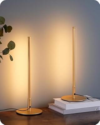 EDISHINE LED Table Lamp, Minimalist Bedside Lamp with 3 Dimmable Color Temperature, Nightstand Lamp, Stepless Corner Light for Bedroom, Living Room, Gift, Reading, Metal Finish, Gold, 2PCS