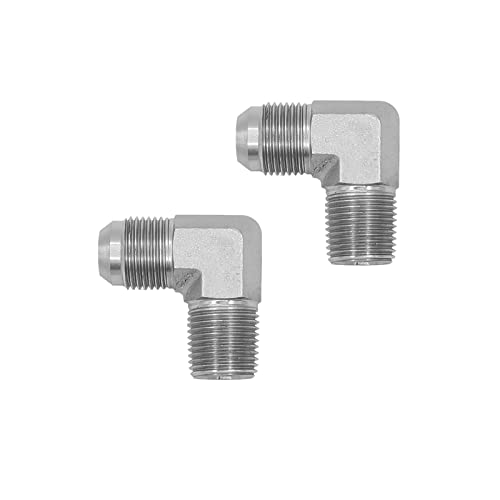Image of (2-PACK) 2501-04-02 Hydraulic Hose Adapter Fitting 1 /4 inch Male JIC 37 Flare (7 /16-20 UNF) x 1 /8 inch Male (1 /8-27 NPTF) 90 Elbow SAE Pipe Joints Connector Carbon Steel