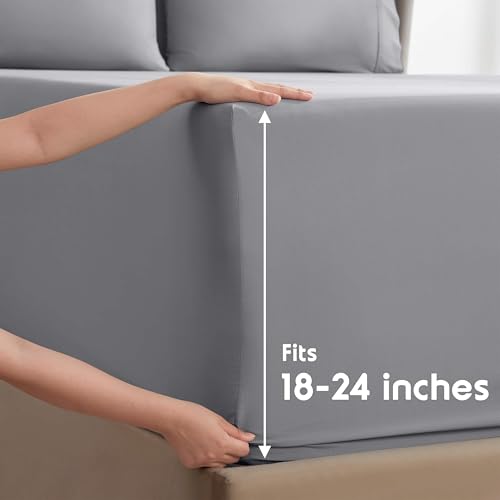 Image of Nestl Extra Deep Queen Sheet Set - 6 Piece Breathable & Cooling Sheets - Hotel Luxury Bedding Set w /18-24 Inch Deep Pockets - Easy & Secure Fit - Super Soft, Wrinkle Free & Comfy - Grey