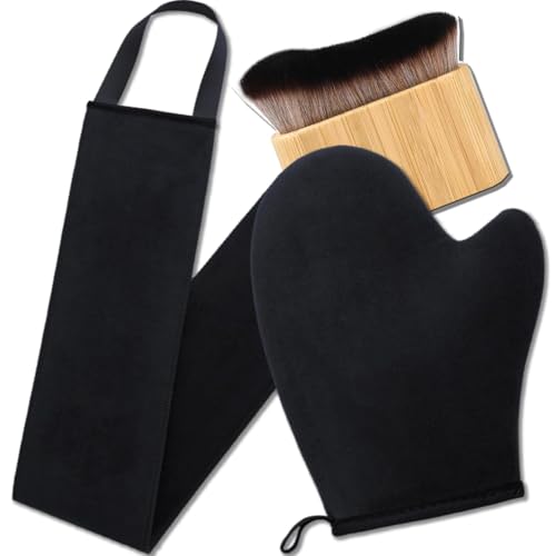 3 in 1 Selbstbräuner Handschuh Selbstbräuner Applikator Set, Bräunungshandschuh für Selbstbräuner Self Tan Handschuh für Selbstbräuner Pinsel Tanning Handschuh Eincremehilfe für Rücken