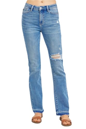 Judy Blue Mid Rise Distressed Released Hem Bootcut Jeans