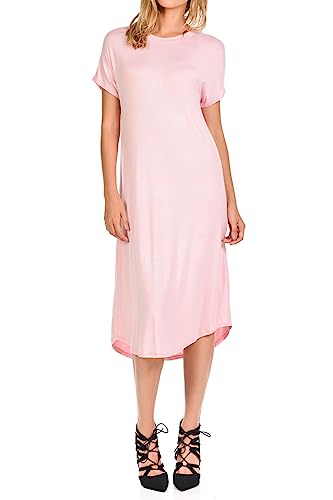 Image of iconic luxe Women's A Line Short Sleeve T Shirt Midi Dress Summer Casual