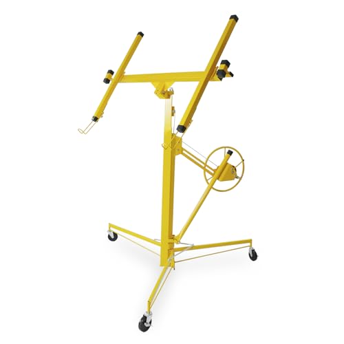 16FT Drywall Lift Panel Hoist Dry Wall Rolling Caster Lifter Lifter Construction Tool Adjustable Telescopic Arm 150LB Heavy Duty (Yellow)