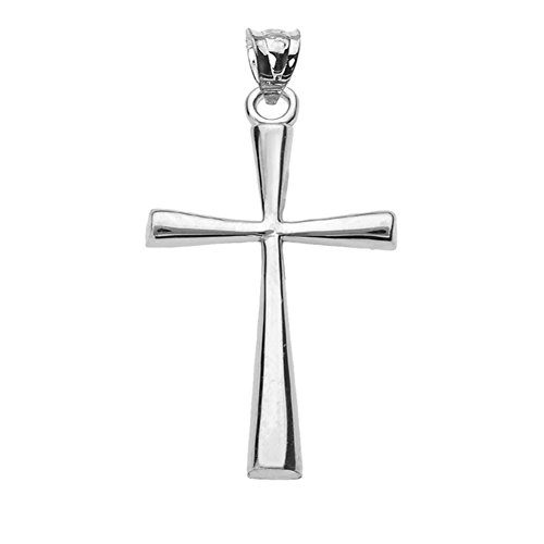 Religious Jewelry .925 Sterling Silver Simple Classic Flared Cross Pendant Necklace (1.25