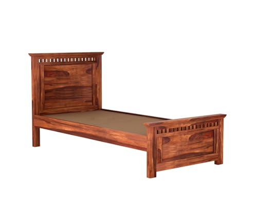Image of ONIJA Single Sheesham WoodBed for Bedroom | Sheesham Wood Beds | Solid Wood cot| Bed for Home | Bed Without Storage| Single Size | Beds for Living Room | Bedroom Furniture(Adolph,Honey Finish)