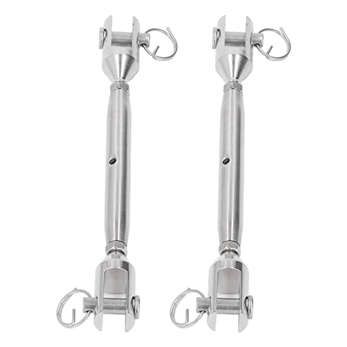M8 Thread Jaw Turnbuckle, Stainless Steel 316 Tensioner Screw Rigging Hardware, 2PCS Set with Pins, Wires for Marine, Industrial, Aerial Ropeways