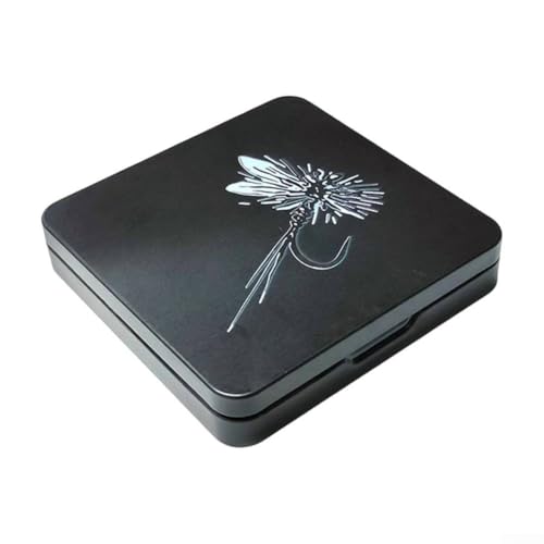 Caja de mosca, caja de aparejos de pesca con mosca de metal con esponja dividida para moscas secas y anzuelos, estuche de almacenamiento portátil para señuelos, azul (negro)