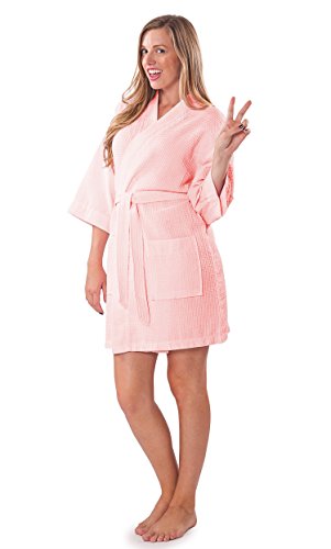 Image of Turquaz Lightweight Short Robes For Women Waffle Kimono Bathrobe - Soft, Fast-Drying, Long-Lasting Cotton Blend