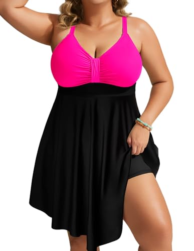 Hanna Nikole Womens Plus Size Swim Dress Swimsuit One...