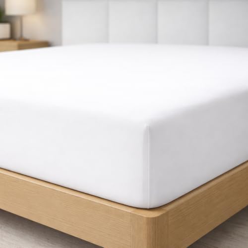 Degrees Home – Kollektion – Spannbettlaken 150 x 200 x 33 – verstellbar – gebürstete Polyester-Mikrofaser – Weiss, Weiß