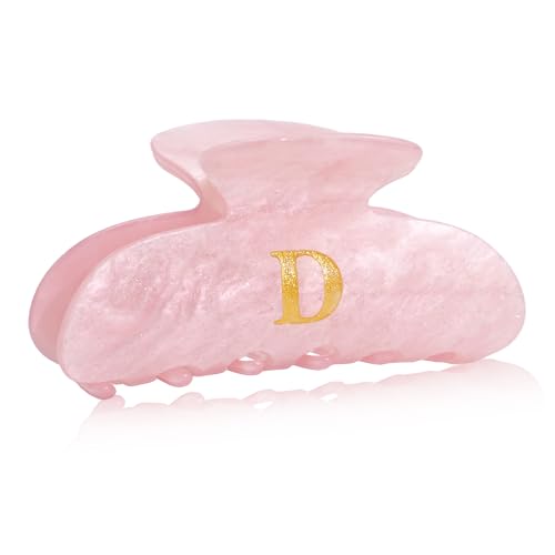 Image of Acrylic Letter Hair Clips for Women - Pink Monogram Hair Claw Alphabet Large Hair Clip, Fashion Glitter Claw Clips Elegant And Durable Hair Accessory, Letter D