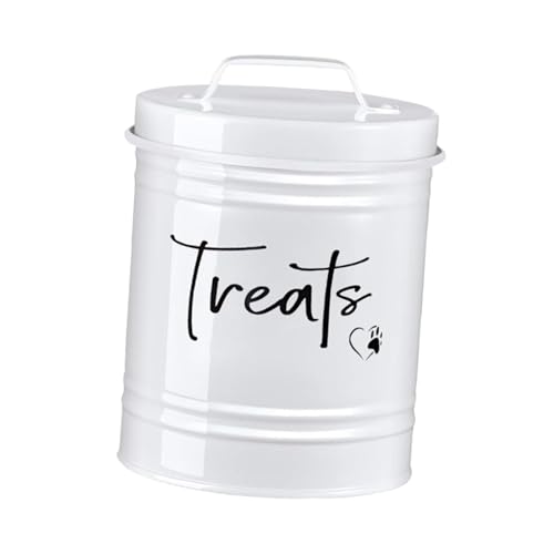 Ioensy Contenitore per Biscotti Cane Barattolo Porta Biscotti Animali Porta Crocchette Cane con Coperchio Ermetico in Ferro Galvanizzato Facile da Pulire ADA, Bianco