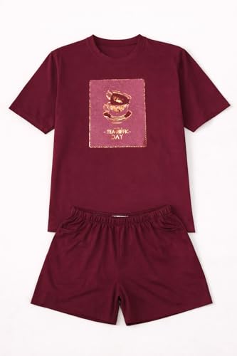Image of Duchess Women's Cotton Printed Night Suit Set of Top & Shorts Pajama Set