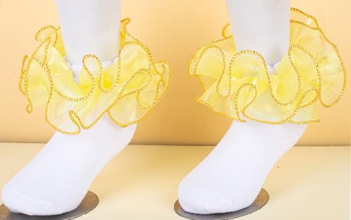 ANCHOVY Womens Big Ruffle Ankle Double Lace Turn Cuff Dress Socks,Women Cute Adult Cotton Ruffled Frilly Sock,#C9072