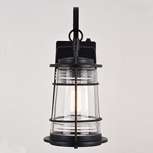 VAXCEL Montauk 15 in. H 1-Light Textured Black Dusk to Dawn Sensor Coastal Outdoor Wall Sconce, Durable Steel, Clear Glass Shade, LED Compatible for Exterior Porch Patio Front Door or Garage - Image 8