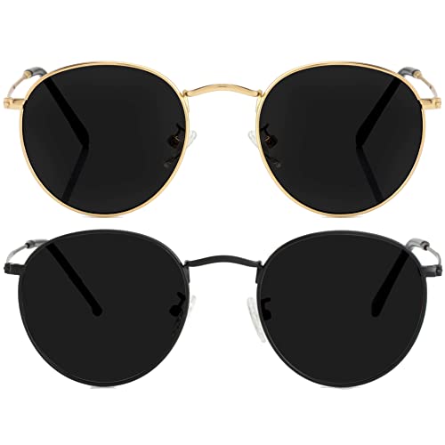 Image of Kursan Small Round Metal Polarized Sunglasses for Men Women Mirrored Lens Classic Circle Sun Glasses
