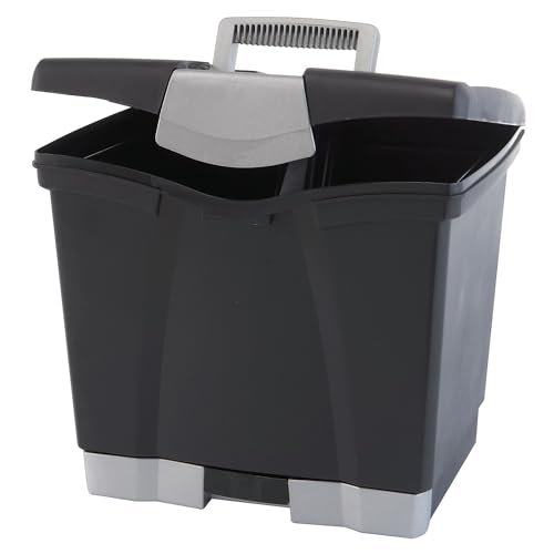 Storex 61523U01C Portable File Storage Box w/Drawer Letter Latch Black