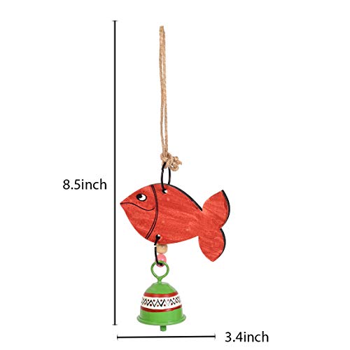 Image of Aakriti Art Creations Handpainted Red Fish Wind Chime | Handmade Modern Art Wooden & Metal Wind Chime | Outdoor & Indoor Decorative Wind Chimes for Balcony, Garden, Living Room & Gifting