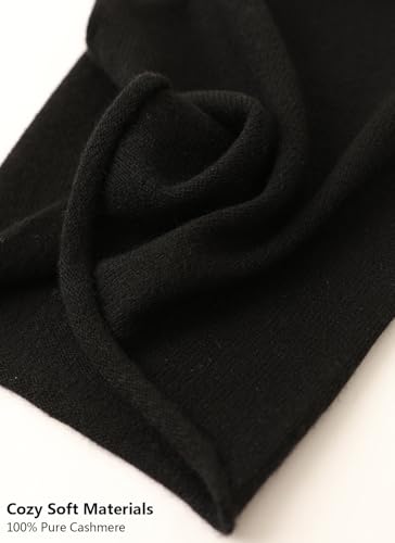 100% Cashmere Loop Scarf for Women Men, Soft Warm Knitted Tube Scarf Solid Colour, Autumn Winter Round Scarf Unisex Fashion Circle Neck Warmer Loop Scarves Windproof Knit Snood Scarf, Warm Gift Black2