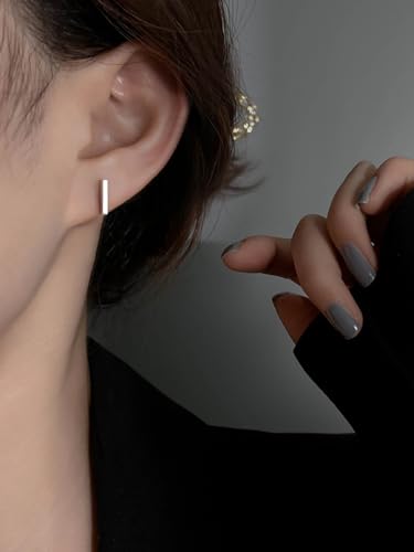 Reffeer Solid 925 Sterling Silver Bar Studs Earrings for Women Teens Minimalist Post Stud Earrings Hypoallergenic2