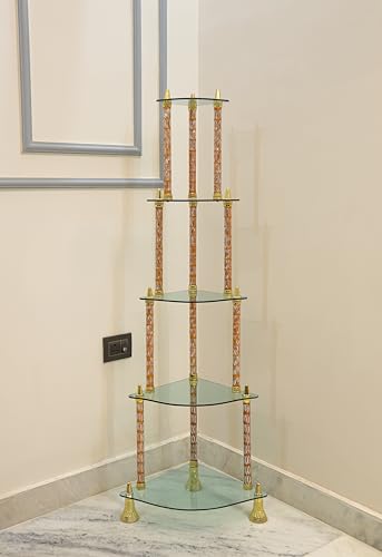 Image of SHREE Glass Wall Shelves || Living Room Stylish || Unique Design with Finish 5 Shelf || Golden ||