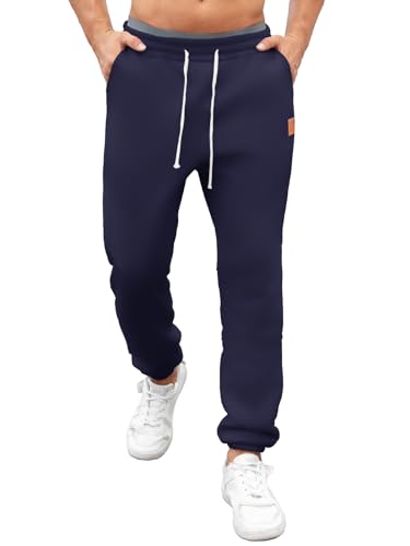 Aisprts Pantaloni Tuta Uomo Invernali Felpati in Pile, Joggers Larghi con Polsini alla Caviglia, Pantaloni Sportivi Caldi con Coulisse e Tasche, Blu Navy, 3XL