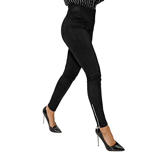 Selente #Fashionista - Leggings para mujer con aspecto de piel, diseño moderno, Piel negra., M Cover