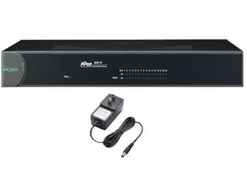 Moxa NPort 5610-16 with Adapter - 16-Port RS-232 RJ45 (8pin) Device Server, 10/100M Ethernet, 0 to 55°C, 100-240 VAC w/US Plug