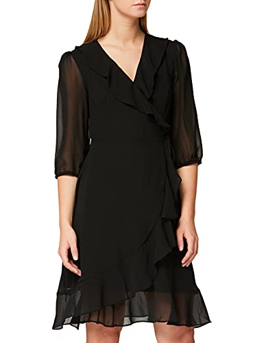 TRUTH & FABLE Damen Midi-Wickelkleid aus Chiffon, Schwarz, 38