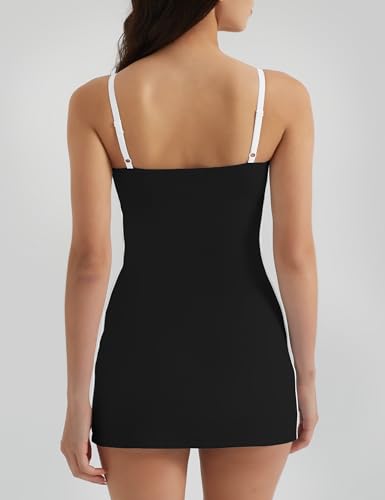 Womens Tennis Dress with Built-in Bra & Shorts Pockets,Sleeveless Adjustable Spaghetti Strap Colorblock Golf Dresses2