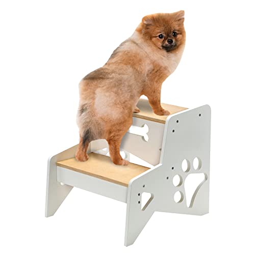 Etna Small Dog Steps - Wooden 2 Step Ladder, Paw Design Pet Stairs Bed, Next To Bed Dog Stool #TOP3