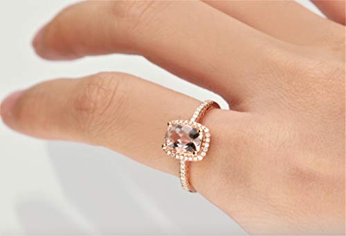 Gin & Grace 10K Rose Gold Real Diamond Ring (I1) With Genuine Morganite Daily Work Wear Jewelry For Women Gifts For Her #TOP3