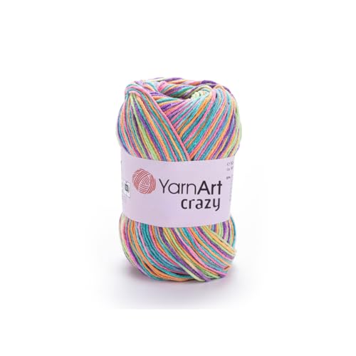 YarnArt Crazy Cotton Acrylic Yarn – Multicolor Soft Knitting & Crochet Yarn for Amigurumi, Baby Clothes, Blankets & Lightweight Summer Projects, 55% Cotton 45% Acrylic, 1.76 Oz (50g), 175 Yds (8215)