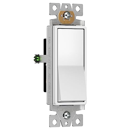 Enerlites Decorator Paddle Rocker Light Switch, Gloss Finish, Single Pole, 3 Wire, Grounding Screw, Residential Grade, 15A 120V/277V, Ul Listed, 91150-W-10Pcs, White (10 Pack) #TOP1
