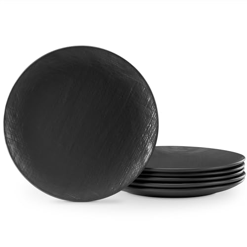 Navaris Platos Llanos Negros - 6x Juego de Platos de Ceramica de 27 cm - Set Platos Llano Sueltos x6 - Apto para Microondas Lavavajillas y Horno - 6x Platos Vajilla Negro Carbón