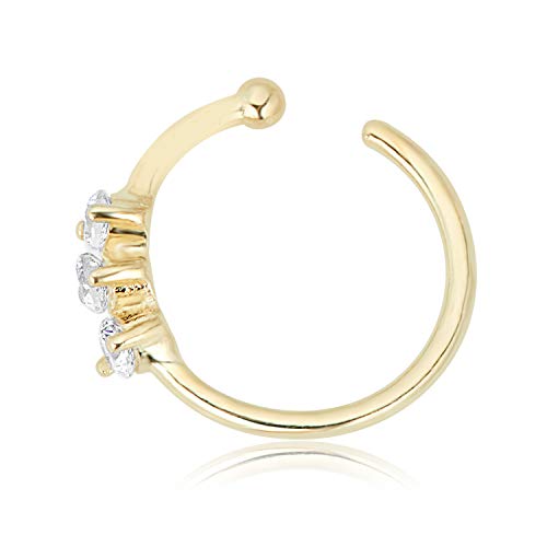 Image of AVORA 14K Gold Simulated Diamond CZ Nose Ring Hoops (20 Gauge)