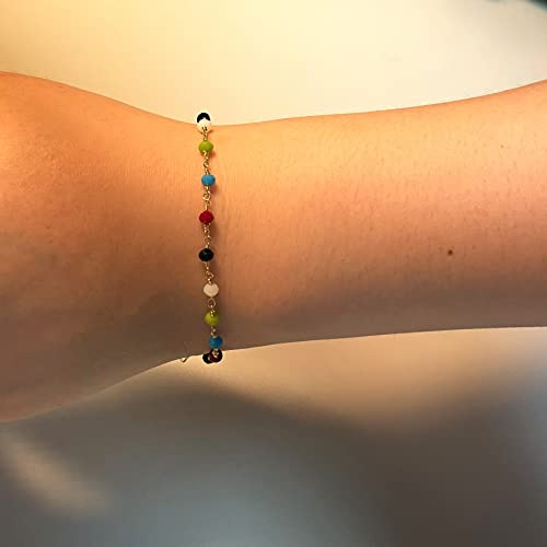 Image of Womens Dainty Gold Chain Bracelet,Simple Layered Chain Bracelets,Beaded Turquoise Bracelet,Charm Crystal Bar,Heart,Karma,Triangle,Pearl Bracelets for Women