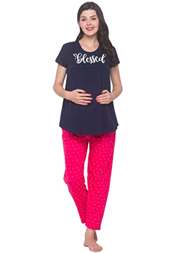 Image of AV2 Women Cotton Printed Maternity & Feeding Top & Pajama Set 2239