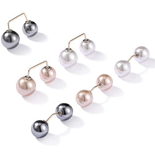 WILLBOND 6 Pieces Artificial Pearl Brooch Pins Anti-Exposure Neckline Safety Pins Sweater Shawl Clips for Women Girls Wedding Party Decorations, 2 Styles, 3 Colors