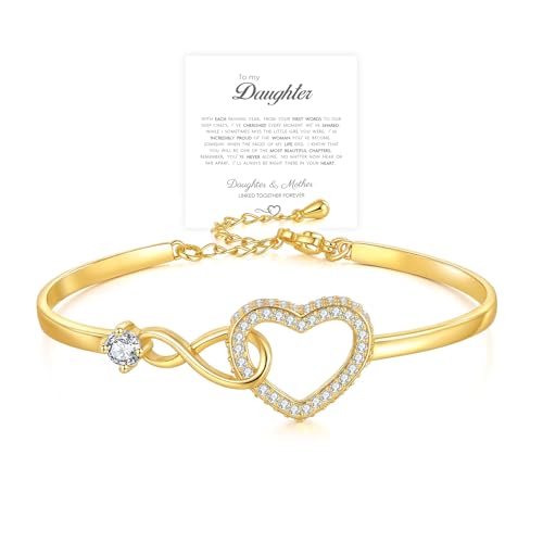 To My Daughter Forever Connected Bracelet, Infinity Forever Love Heart Bracelets, Mom's Strength And Love Are Alwayswith Her, Adjustable Inspirational Gift Jewelry for Daughter