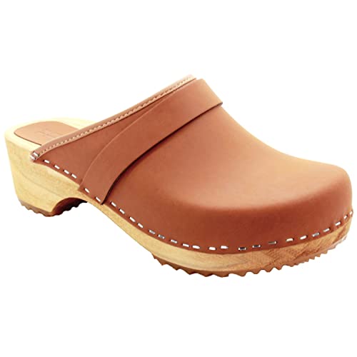 Image of Bjork Maja Wood Open Back Leather Clogs