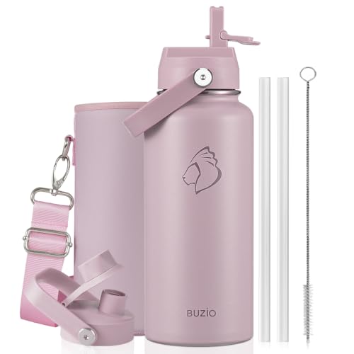 Image of BUZIO Insulated Stainless Steel Water Bottle 32 oz with Straw & Spout Lids