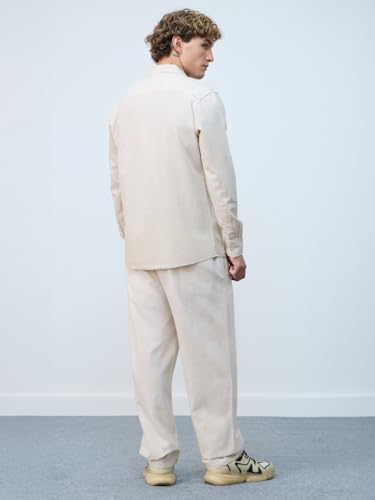 Image of The Souled Store Linen Pants: Men and Boys Drawstringed Solid Straight Fit Summer Ready Lightweight Casual Cotton Linen Pants