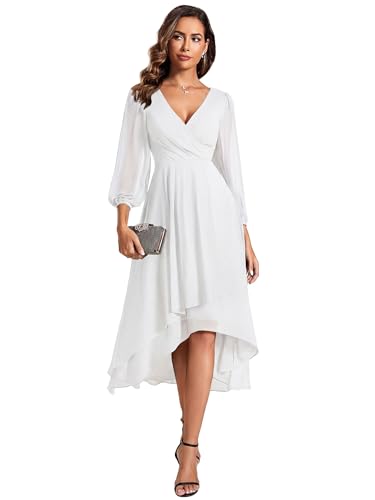 Ever Pretty Vestido de Boda Invitados Cuello en V Mangas Tres Cuartos para Mujer Vestido de Noche Cintura Imperio de Verano 2025 Blanco 42