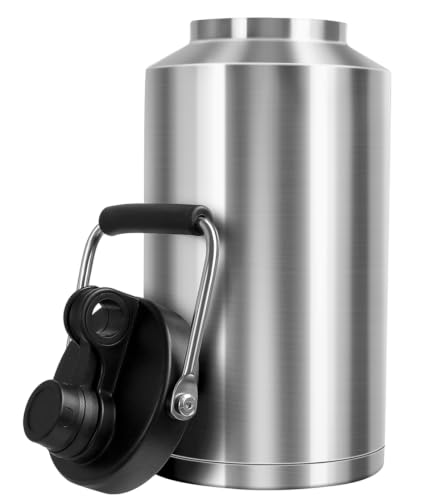 Image of Insulated Water Bottle,1 Gallon Jug with Handle, 128oz Stainless Steel, Large Water Wide Mouth Bottle for Hot & Cold Drinks, Ideal for Travel, Camping, Family (Stainless Steel)