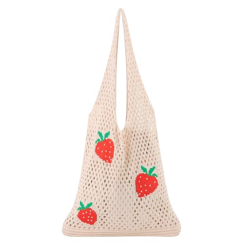 Image of Ovida Crochet Tote Bag Mesh Beach Bag Fairycore Hobo Bag Fairy Grunge Aesthetic Shoulder Bag Y2k Purse for Women Girls