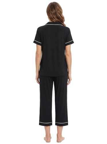 Image of Joyaria Bamboo Viscose Cooling Pajamas for Women Capri Button Front Pjs Set | Ideal for Night Sweats, Hot Sleeper Friendly, Breathable & Moisture Wicking, Short Sleeve Top