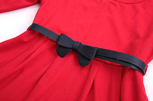 Kids Girls Dress with Belt Red Fall Long Sleeve Pleated 10 Dresses for Girls