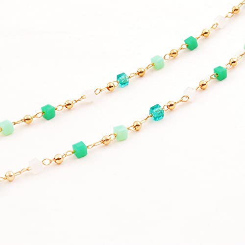 FUTIMELY Bohemia Green Beaded Beads Choker Necklace for Women,Simple Fresh Green Beaded Square Round Bead Choker Necklace4
