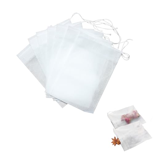 200 sacchetti riutilizzabili per tè con coulisse, 9 x 7 cm, sacchetti di tè vuoti per foglie di tè, caffè e spezie, per preparare tè caldo e freddo, cucinare il tè